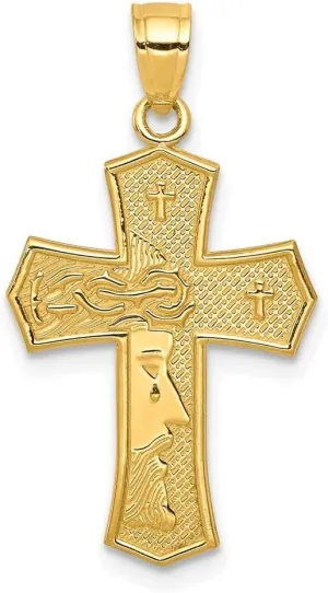 Diamond2Deal Mothers Day Gifts 10k Yellow Gold Passion Religious Crucifix Cross With Jesus Reversible Pendant for Mom (L- 28 mm W- 16 mm)