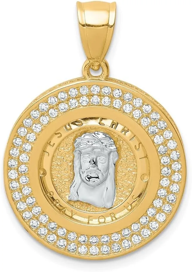 Diamond2Deal Mothers Day Gifts 10K Yellow With Rhodium Plated Yellow Gold With Rhodium Cubic Zirconia Channel Edge Pave Jesus Face Pendant for Mom