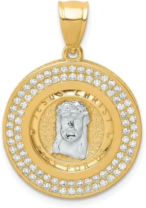 Diamond2Deal Mothers Day Gifts 10K Yellow With Rhodium Plated Yellow Gold With Rhodium Cubic Zirconia Channel Edge Pave Jesus Face Pendant for Mom