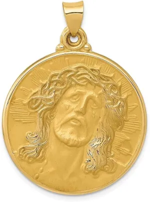 Diamond2Deal Mothers Day Gifts 14k Gold Polished and Satin Face of Jesus Medal Pendant for Mom Pendant for Mom (L- 33 mm W- 28 mm)