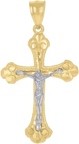Diamond2Deal Mothers Day Gifts 14k Two-Tone Gold Diamond-Cut Religious Crucifix Cross Jesus Charm Pendant for Mom