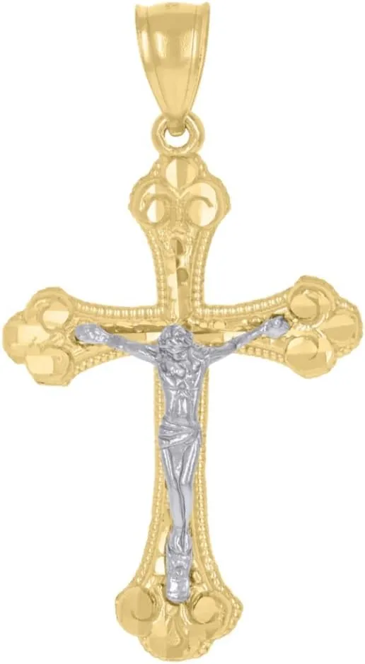 Diamond2Deal Mothers Day Gifts 14k Two-Tone Gold Diamond-Cut Religious Crucifix Cross Jesus Charm Pendant for Mom