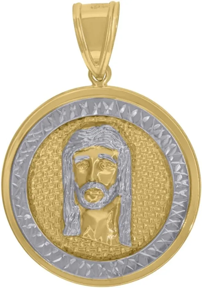 Diamond2Deal Mothers Day Gifts 14k Two-tone Gold Medal Pendant for Momlion Jesus Religious Charm Pendant for Mom