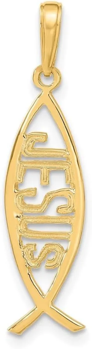 Diamond2Deal Mothers Day Gifts 14k Yellow Gold Ichthus Fish with Jesus Pendant for Mom