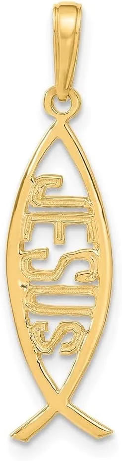 Diamond2Deal Mothers Day Gifts 14k Yellow Gold Ichthus Fish with Jesus Pendant for Mom