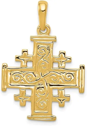 Diamond2Deal Mothers Day Gifts 14K Yellow Gold Jerusalem Religious Crucifix Cross Pendant for Mom (L- 32 mm W- 22 mm)