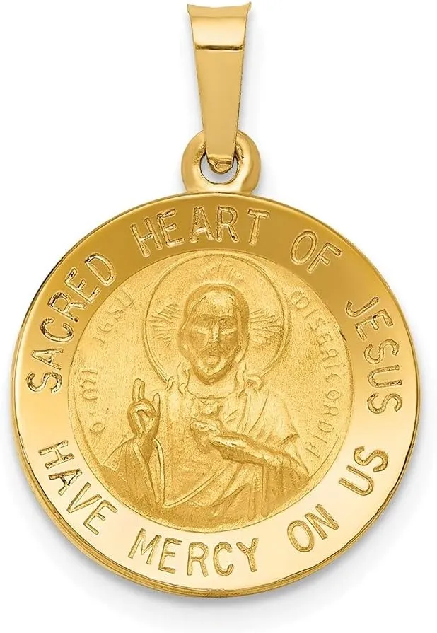 Diamond2Deal Mothers Day Gifts 14k Yellow Gold Polished and Satin Sacred Heart of Jesus Medal Pendant for Mom Pendant for Mom (L- 18 mm W- 15 mm)