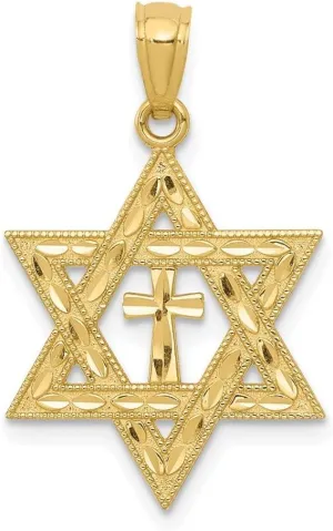 Diamond2Deal Mothers Day Gifts 14K Yellow Gold Star of David Religious Crucifix Cross Pendant for Mom