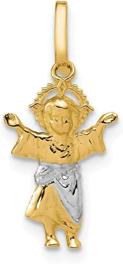 Diamond2Deal Mothers Day Gifts 14k Yellow Gold with Rhodium Diamond-cut Polished Jesus Pendant for Mom