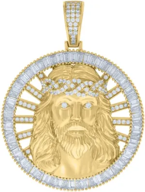 Diamond2Deal Mothers Day Gifts 925 Sterling Silver Yellow-Tone Cubic Zirconia Medal Pendant for Momlion Jesus Religious Pendant for Mom