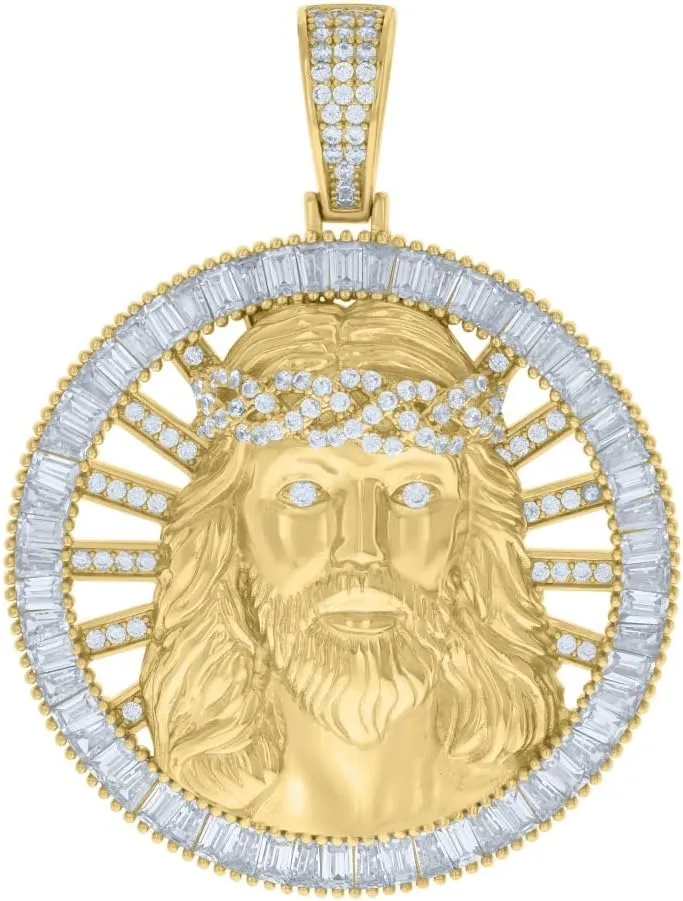 Diamond2Deal Mothers Day Gifts 925 Sterling Silver Yellow-Tone Cubic Zirconia Medal Pendant for Momlion Jesus Religious Pendant for Mom