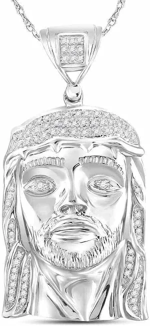 Diamond2Deal Mothers Day Gifts Sterling Silver Round Diamond Jesus Face Charm Pendant for Mom 1/4 Cttw Color- G-H Clarity- I3