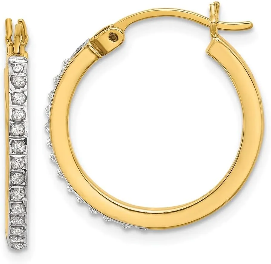 Diamond2Deal Sterling Silver Gold-plated Diamond Mystique Hoop Earrings (L- 0.82 in, W- 0.08 in)