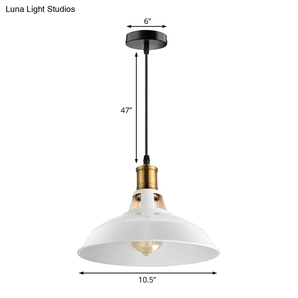 Dining Room Ceiling Light Fixture: 10.5"/12"/15" W 1-Light Hanging Light with Barn Shade - Farmhouse Style in Black/White/White Inner