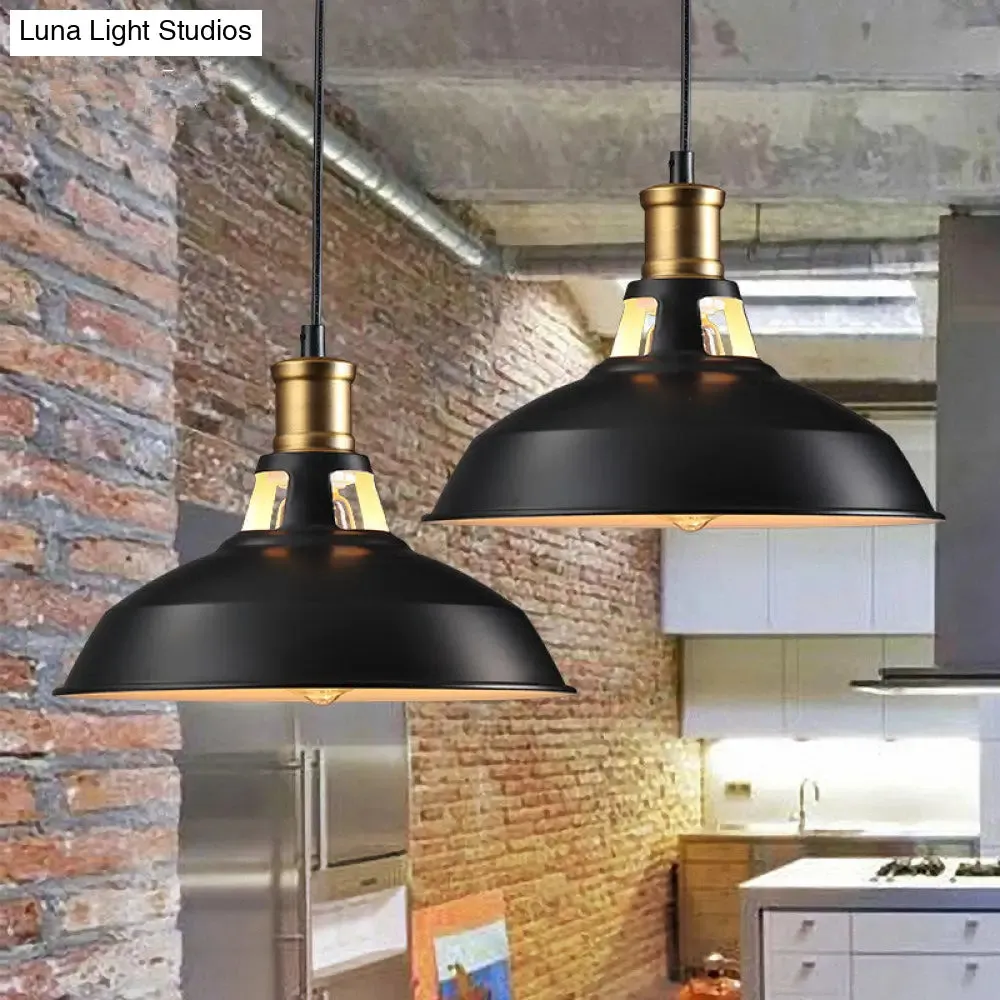 Dining Room Ceiling Light Fixture: 10.5"/12"/15" W 1-Light Hanging Light with Barn Shade - Farmhouse Style in Black/White/White Inner