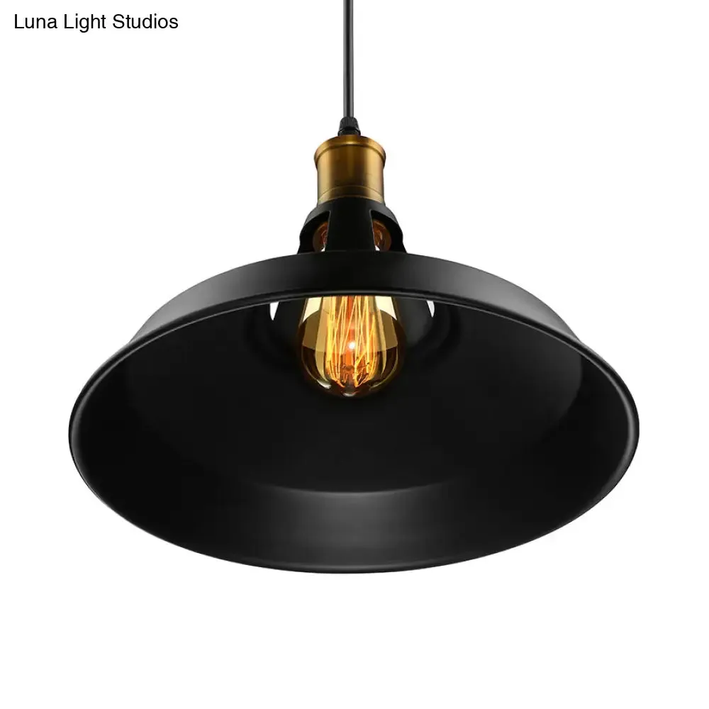 Dining Room Ceiling Light Fixture: 10.5"/12"/15" W 1-Light Hanging Light with Barn Shade - Farmhouse Style in Black/White/White Inner
