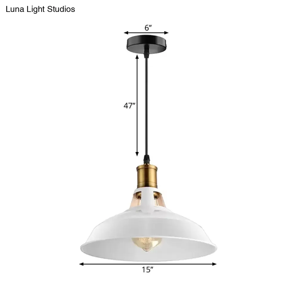 Dining Room Ceiling Light Fixture: 10.5"/12"/15" W 1-Light Hanging Light with Barn Shade - Farmhouse Style in Black/White/White Inner