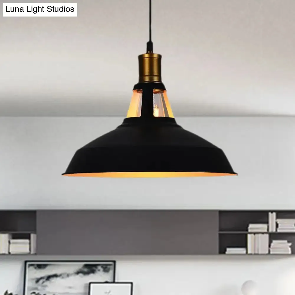 Dining Room Ceiling Light Fixture: 10.5"/12"/15" W 1-Light Hanging Light with Barn Shade - Farmhouse Style in Black/White/White Inner