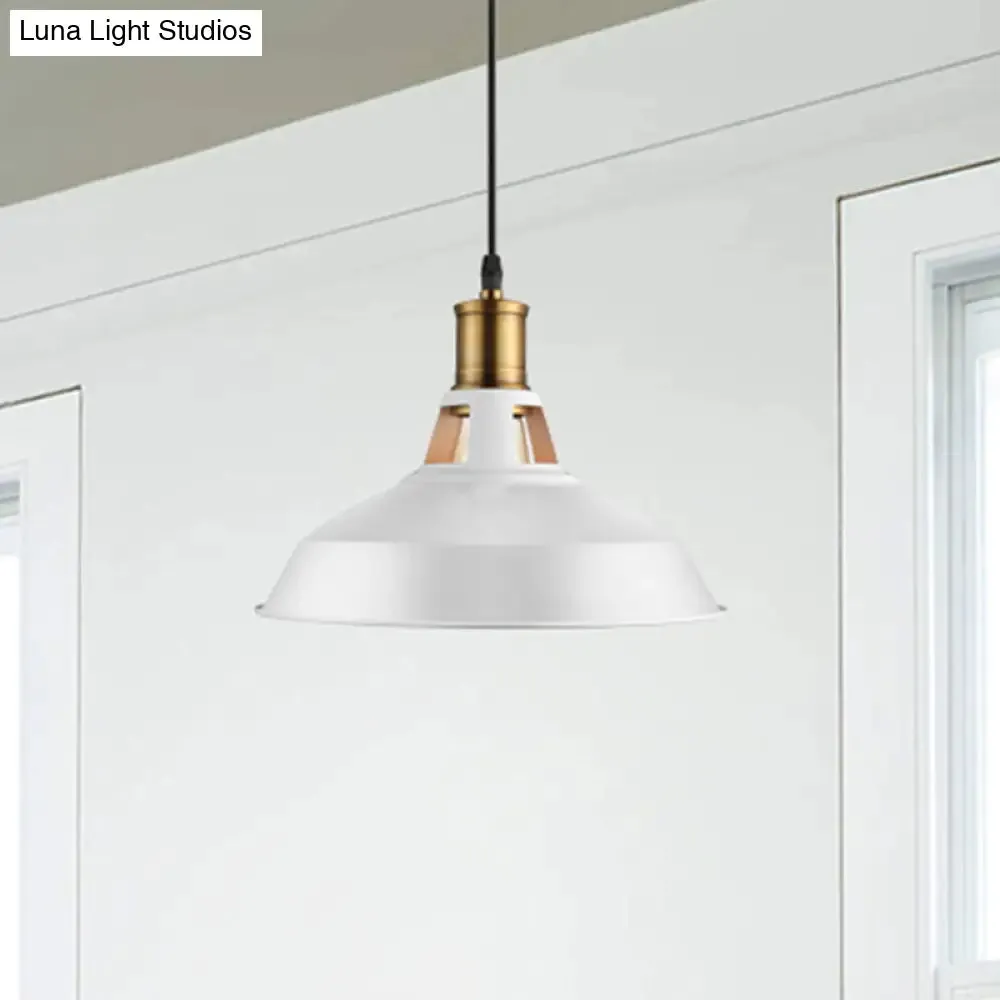 Dining Room Ceiling Light Fixture: 10.5"/12"/15" W 1-Light Hanging Light with Barn Shade - Farmhouse Style in Black/White/White Inner
