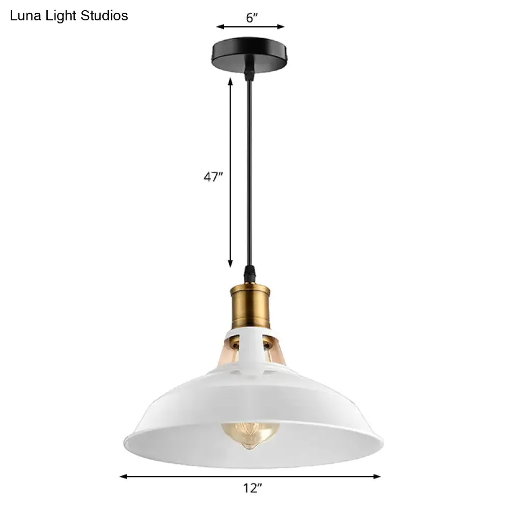 Dining Room Ceiling Light Fixture: 10.5"/12"/15" W 1-Light Hanging Light with Barn Shade - Farmhouse Style in Black/White/White Inner