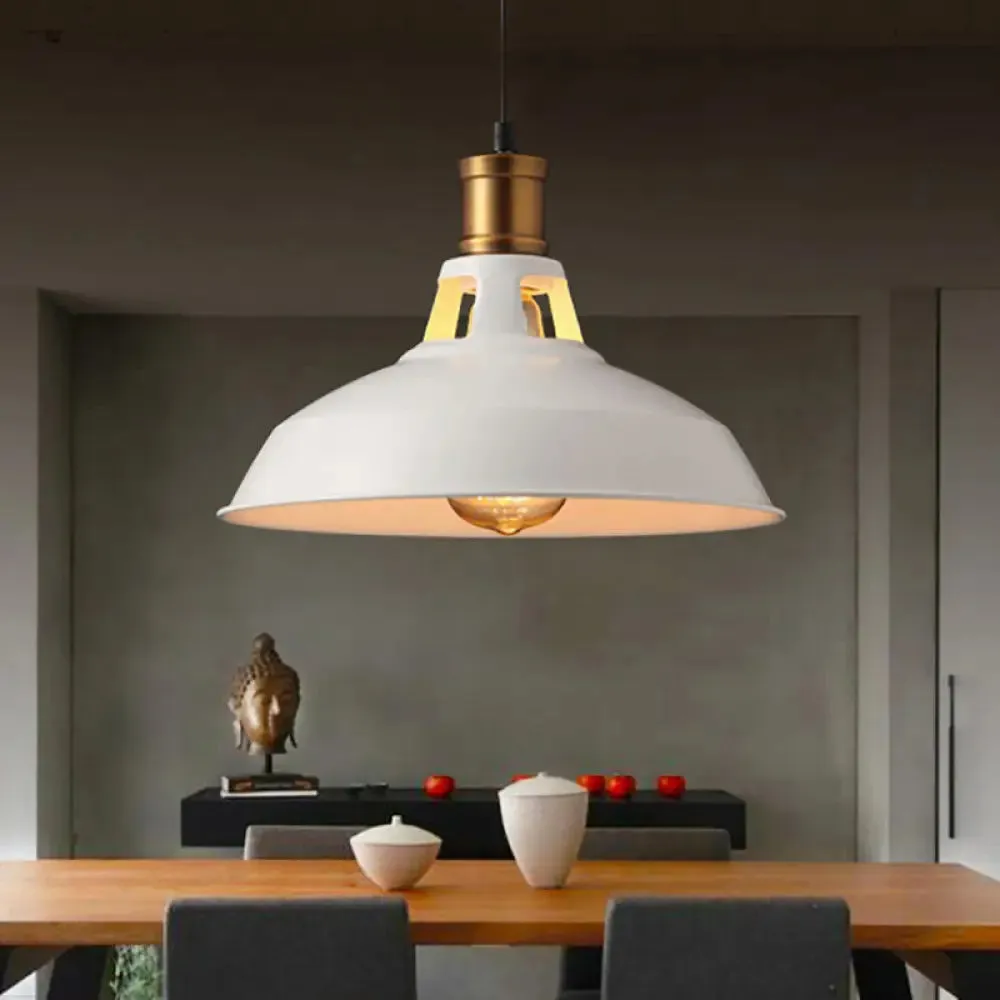 Dining Room Ceiling Light Fixture: 10.5"/12"/15" W 1-Light Hanging Light with Barn Shade - Farmhouse Style in Black/White/White Inner