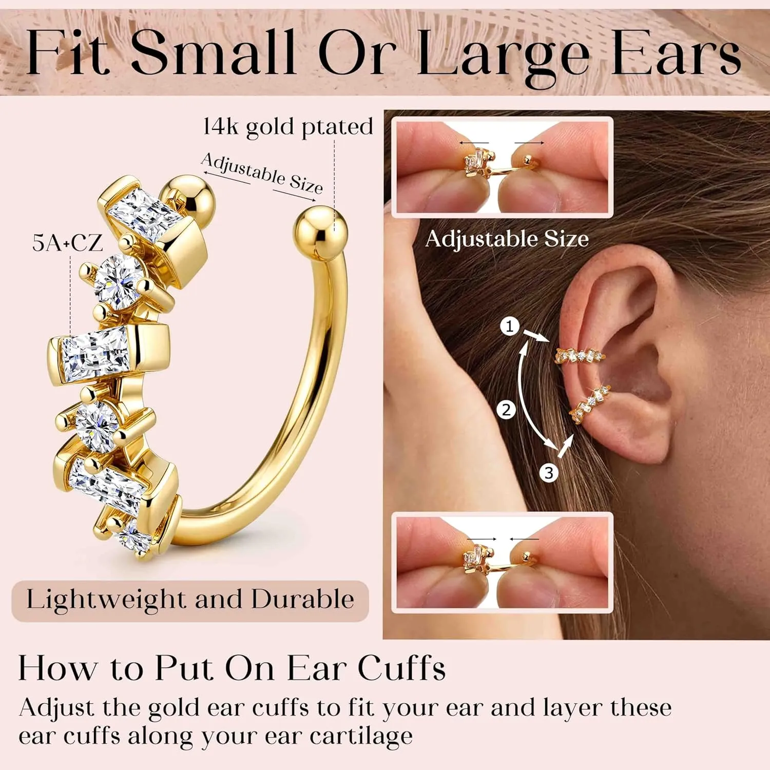 Dochais Ear Cuff Earrings for Women Non Piercing 14K Gold Plated Ear Cuff for Non Pierced Ears Clip on Cartilage Earring Dainty Fake Earrings