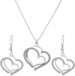 Double Heart Pendant Necklaces Earrings Jewelry Set Infinity Heart with Birthstone Necklace Earrings for Women Birthday Anniversary Valentine's Day Mother's Day Jewelry Gifts
