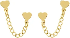 Double Piercing Heart Love 16g Stud With Short Chain Cuff Silver Black Plated Stainless Steel Earrings for Women Cartilage Two Holes Screw Back Piercing Fashion Climber Crawler Hypoallergenic