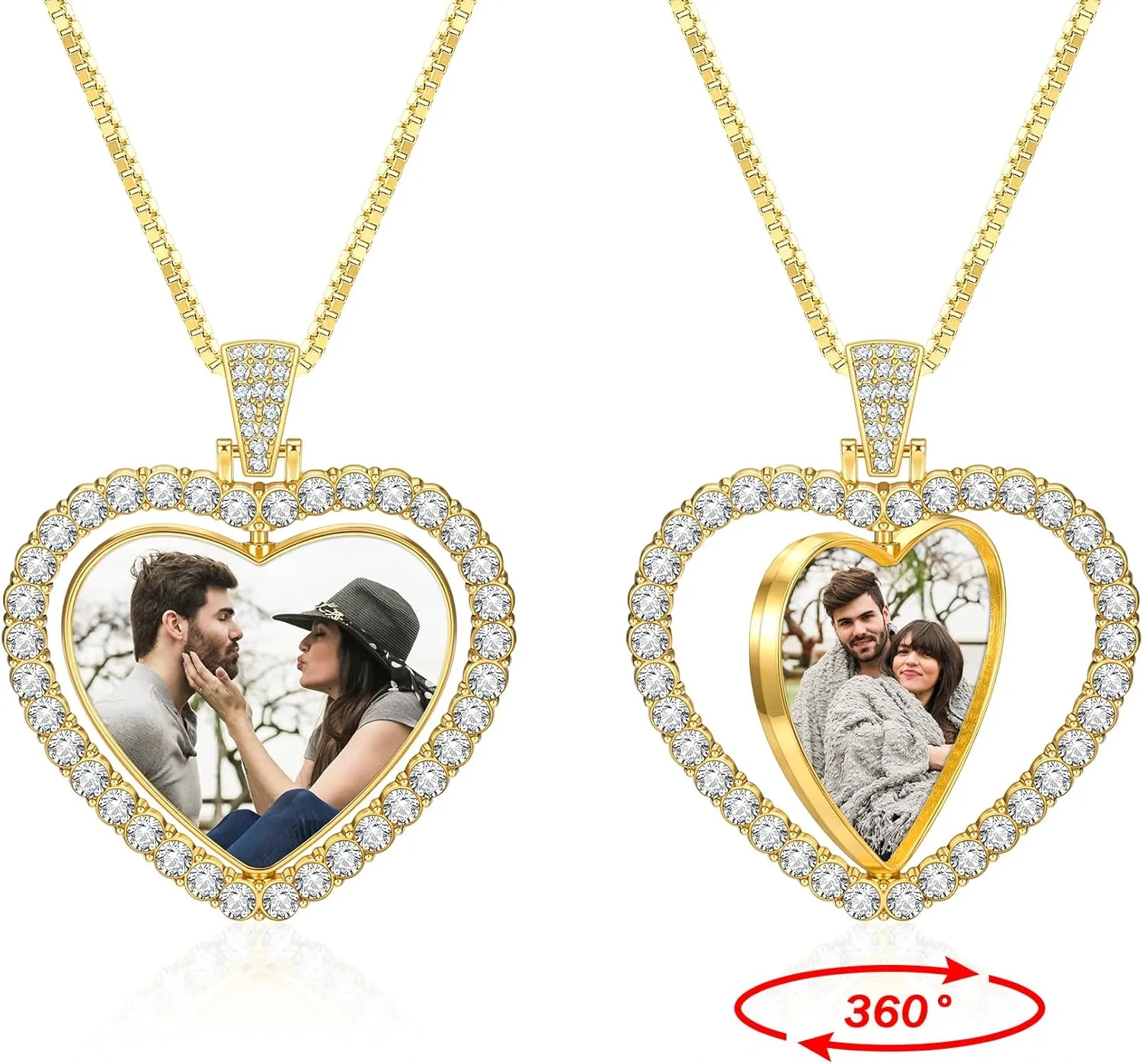 Double Sided Picture Necklace Personalized Photo Pendant Custom Spinning Pendant Necklace Customized Photo Necklaces for Women Memory Necklace with Picture Hip Hop Jewelry