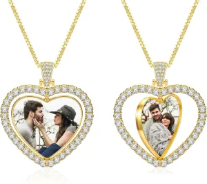 Double Sided Picture Necklace Personalized Photo Pendant Custom Spinning Pendant Necklace Customized Photo Necklaces for Women Memory Necklace with Picture Hip Hop Jewelry