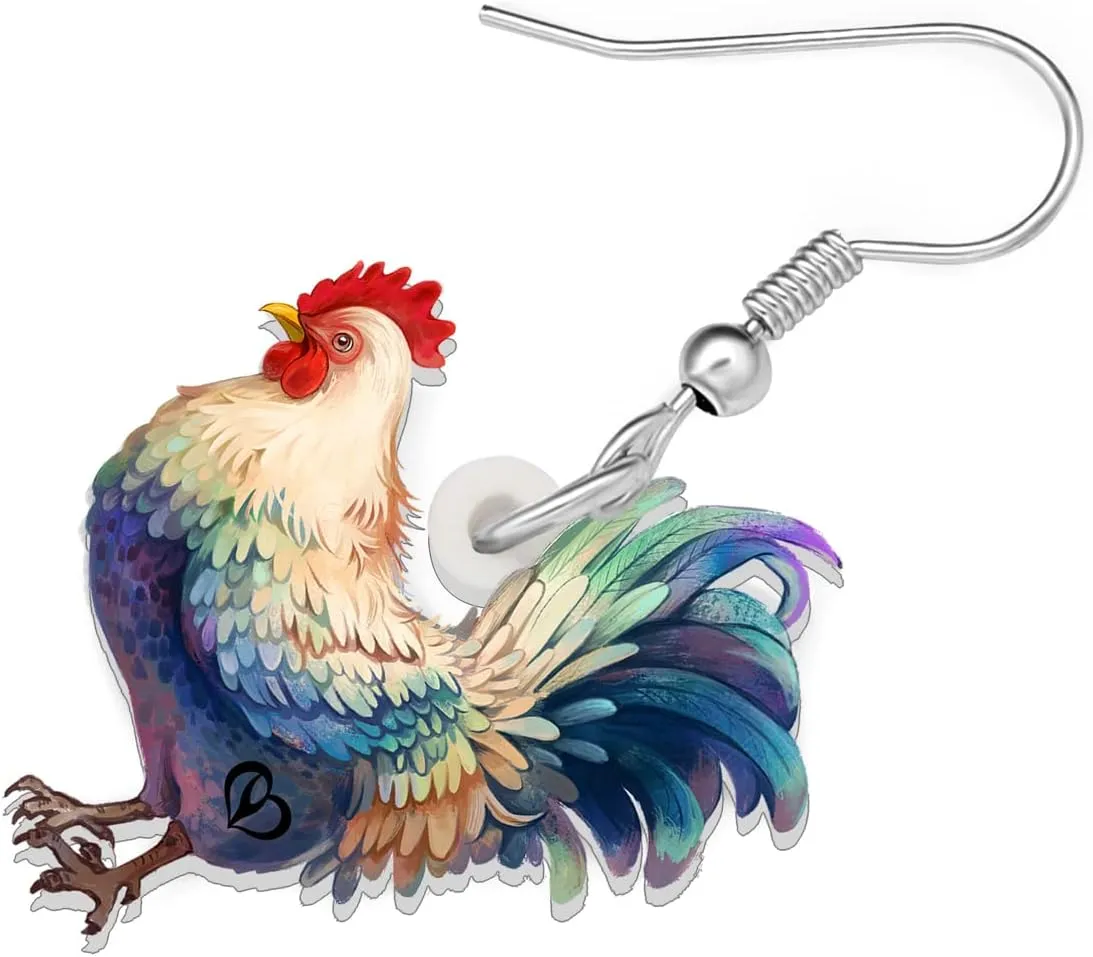 DOWAY Acrylic Charm Cute Chicken Hen Rooster Earrings Gallo Dangle Jewelry for Women Funny Party Decoration Gifts