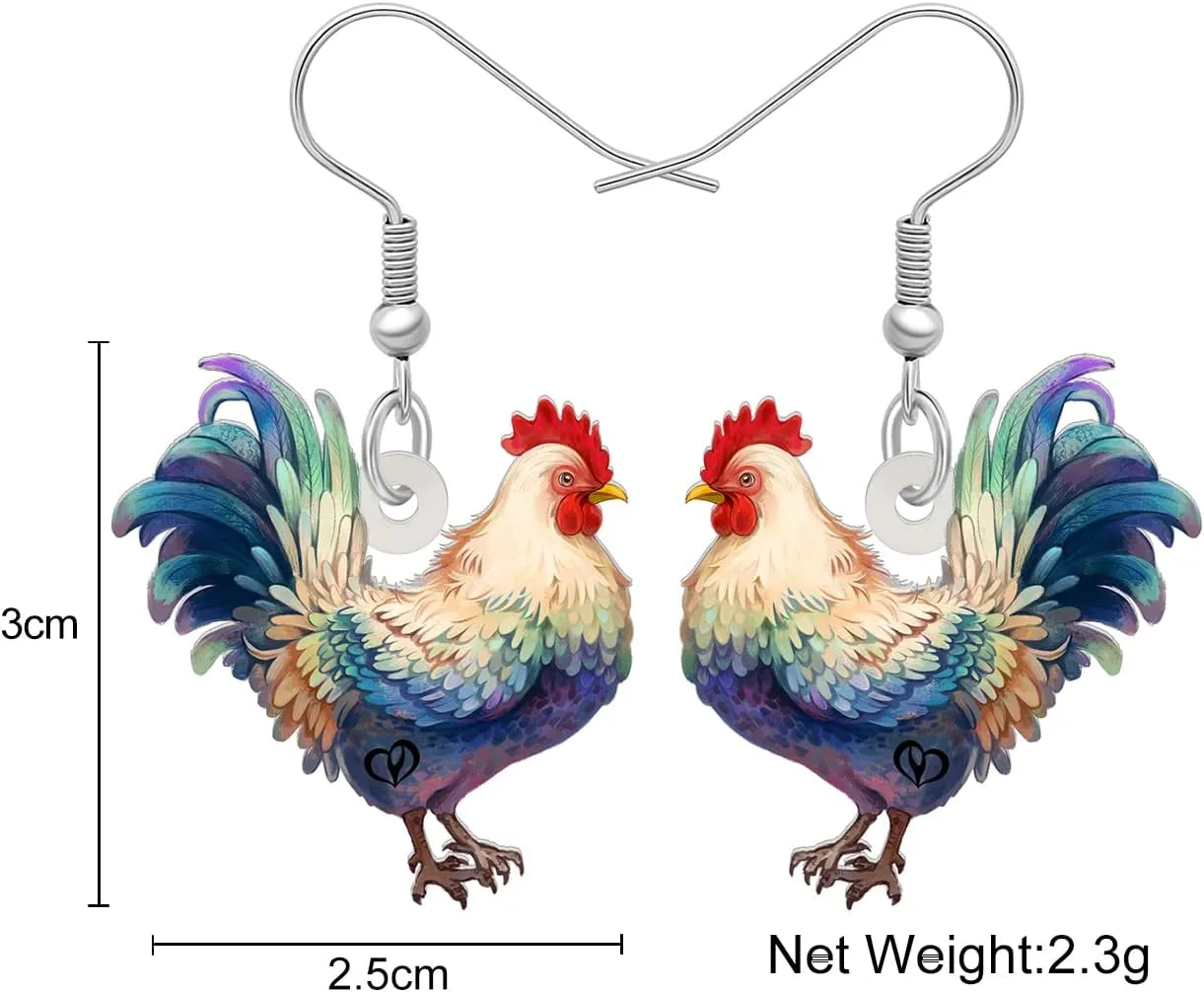 DOWAY Acrylic Charm Cute Chicken Hen Rooster Earrings Gallo Dangle Jewelry for Women Funny Party Decoration Gifts