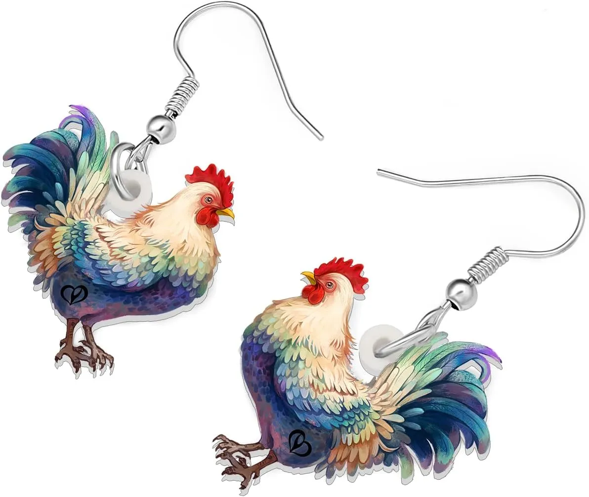 DOWAY Acrylic Charm Cute Chicken Hen Rooster Earrings Gallo Dangle Jewelry for Women Funny Party Decoration Gifts