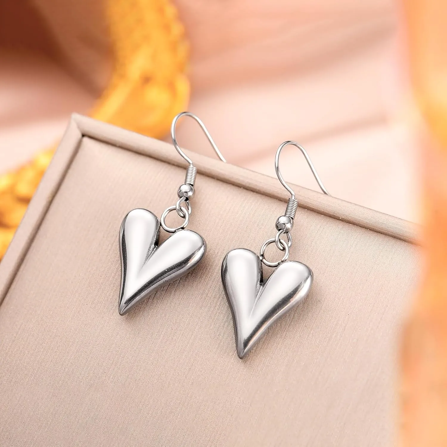 Dreamtimes Puffy Heart Charm Earrings For Women Love Heart Pendant Earrings for Women Cute Small Heart Pendant Earring Protection Prayer Faith Jewelry