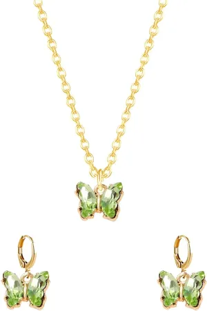 Dreuyet Butterfly Necklace Earrings Set for Women Dainty Y2K Rhinestone Butterfly Pendant Necklace Cute Boho Butterfly Hoop Earrings