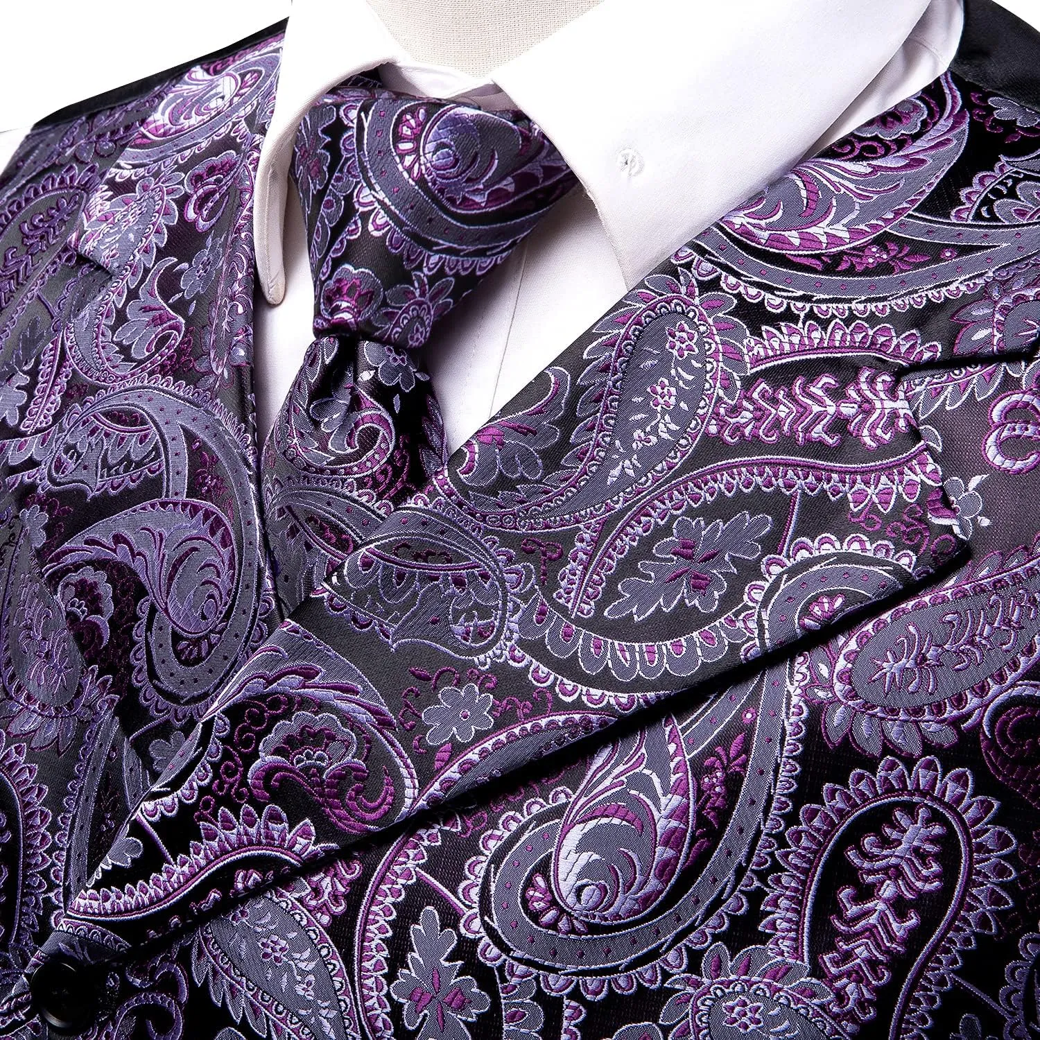 Dubulle Mens Double Breast Suit Vest Floral Paisley Vest and Tie for Men Pocket Square Cufflinks Wedding