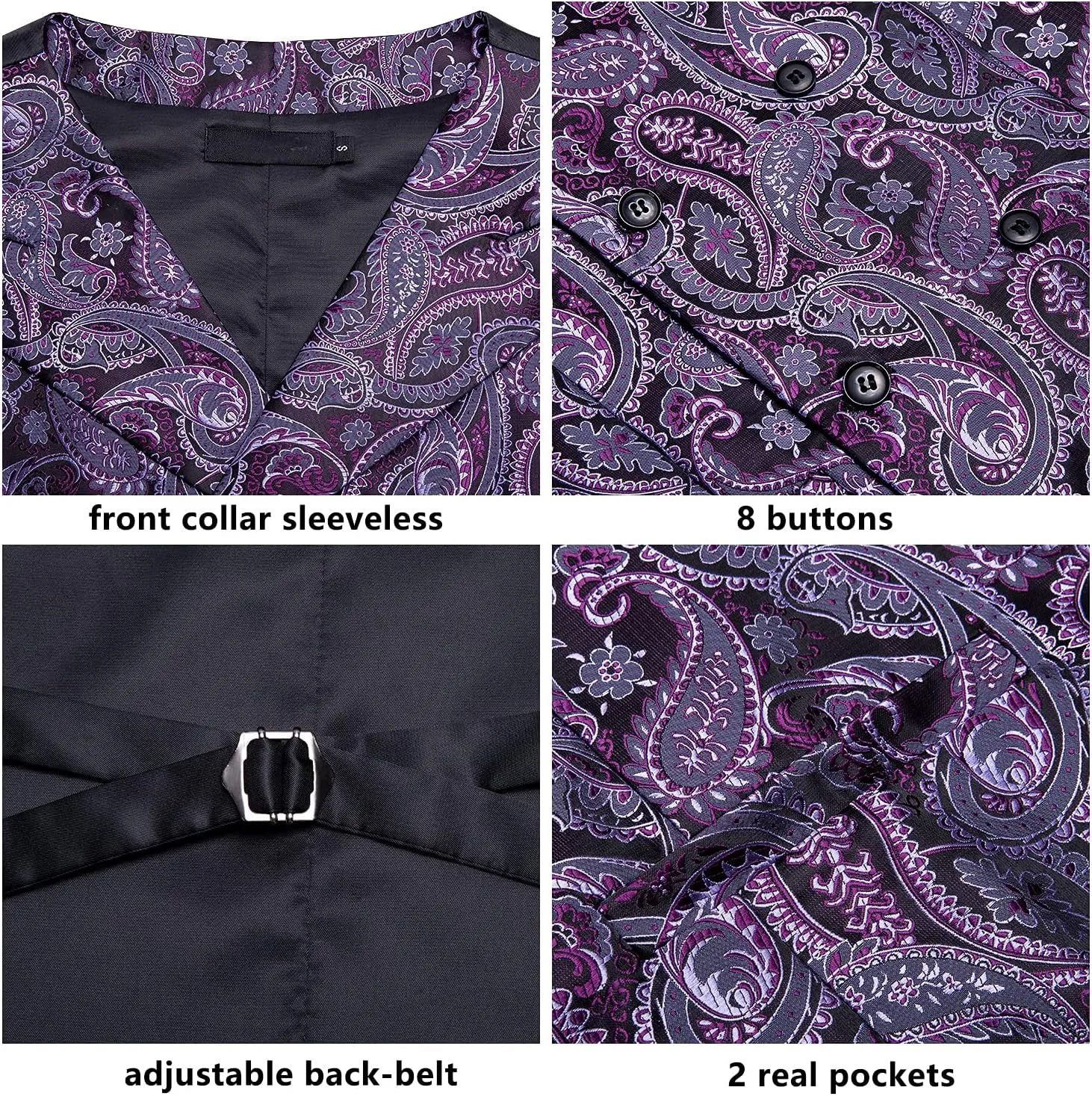 Dubulle Mens Double Breast Suit Vest Floral Paisley Vest and Tie for Men Pocket Square Cufflinks Wedding
