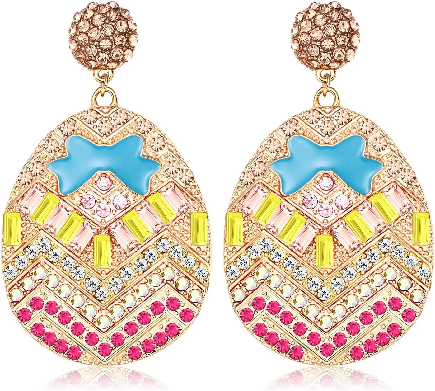 Easter Earrings Rhinestone Colorful Easter Egg Drop Dangle Earrings Hypoallergenic Crystal Enamel Egg Earrings Holiday Party Jewelry Gifts