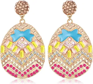 Easter Earrings Rhinestone Colorful Easter Egg Drop Dangle Earrings Hypoallergenic Crystal Enamel Egg Earrings Holiday Party Jewelry Gifts