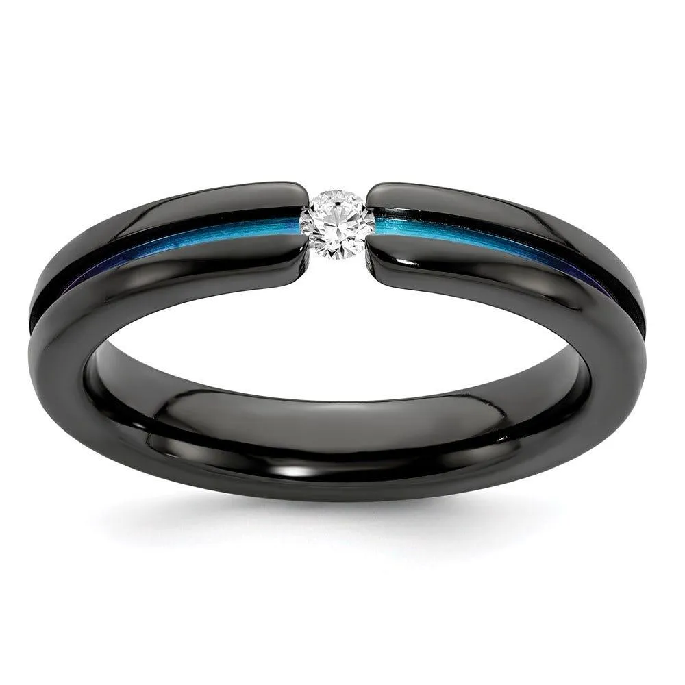 Edward Mirell Black Ti White Sapphire & Rainbow Anodized 4mm Band