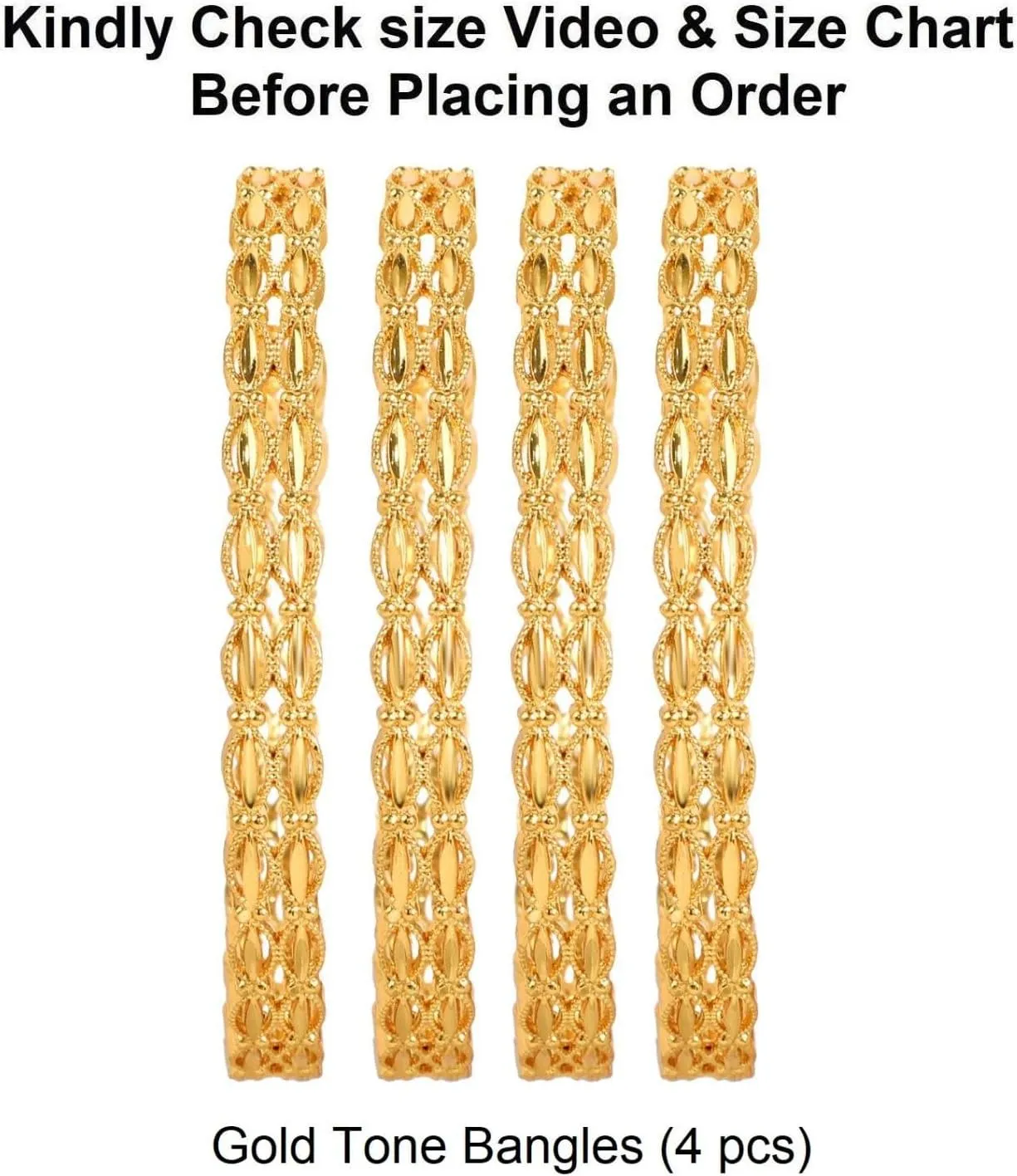 Efulgenz Gold Tone Indian Bangle Set for Women - Dubai Style Engraved Pattern Bracelet - Bridal Jewelry for Wedding Bollywood Fashion (4 Pcs)