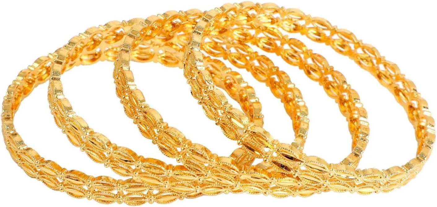 Efulgenz Gold Tone Indian Bangle Set for Women - Dubai Style Engraved Pattern Bracelet - Bridal Jewelry for Wedding Bollywood Fashion (4 Pcs)