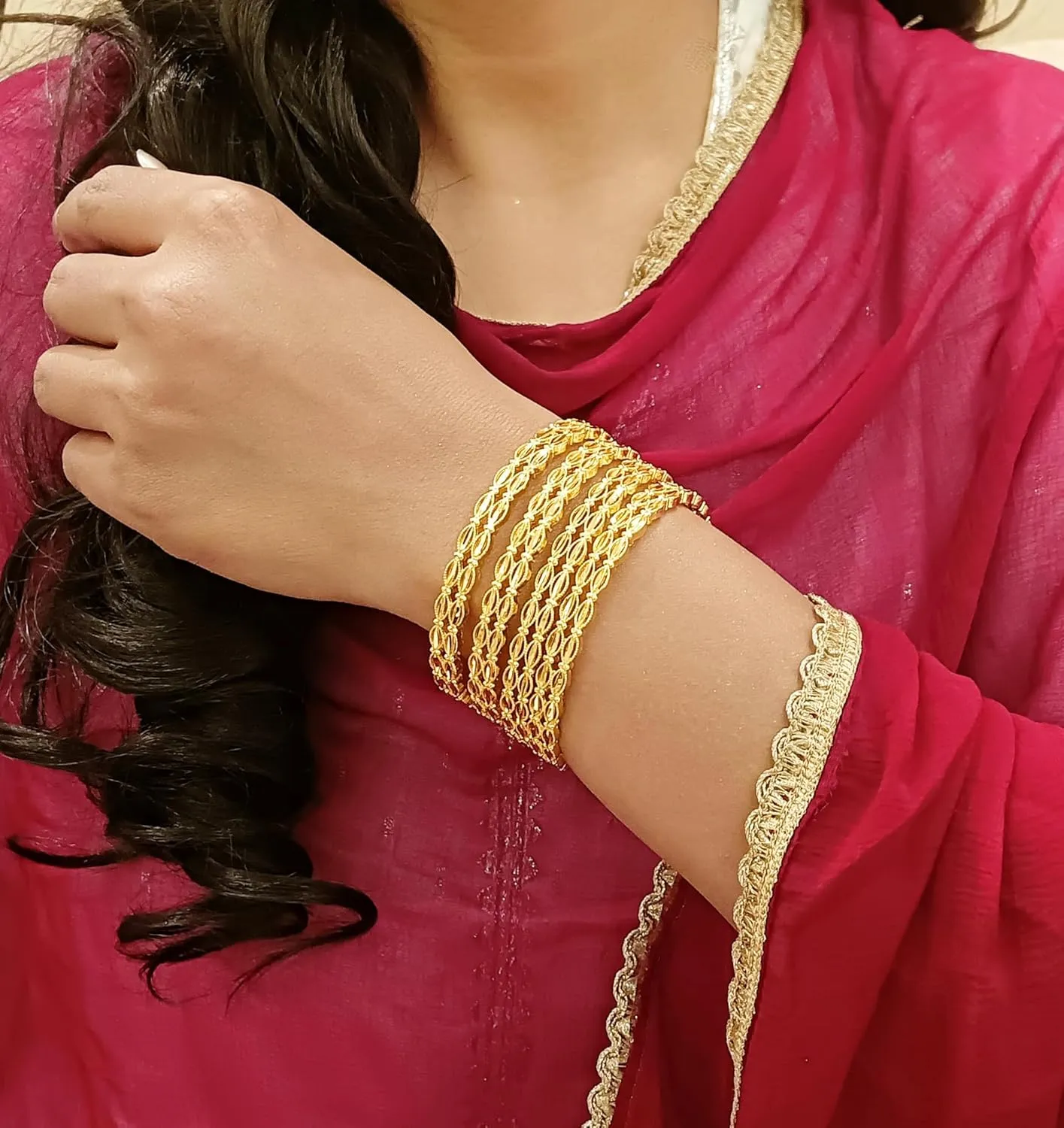 Efulgenz Gold Tone Indian Bangle Set for Women - Dubai Style Engraved Pattern Bracelet - Bridal Jewelry for Wedding Bollywood Fashion (4 Pcs)