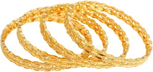 Efulgenz Gold Tone Indian Bangle Set for Women - Dubai Style Engraved Pattern Bracelet - Bridal Jewelry for Wedding Bollywood Fashion (4 Pcs)