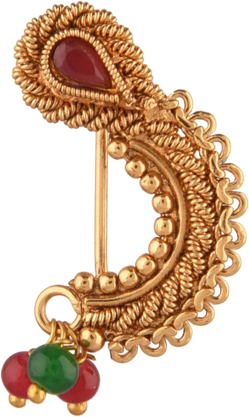 Efulgenz Indian Jewelry Crystal Kundan Faux Pearl Clip On Nose Ring Pin Stud Fake Septum Ring Non Piercing Body Jewelry