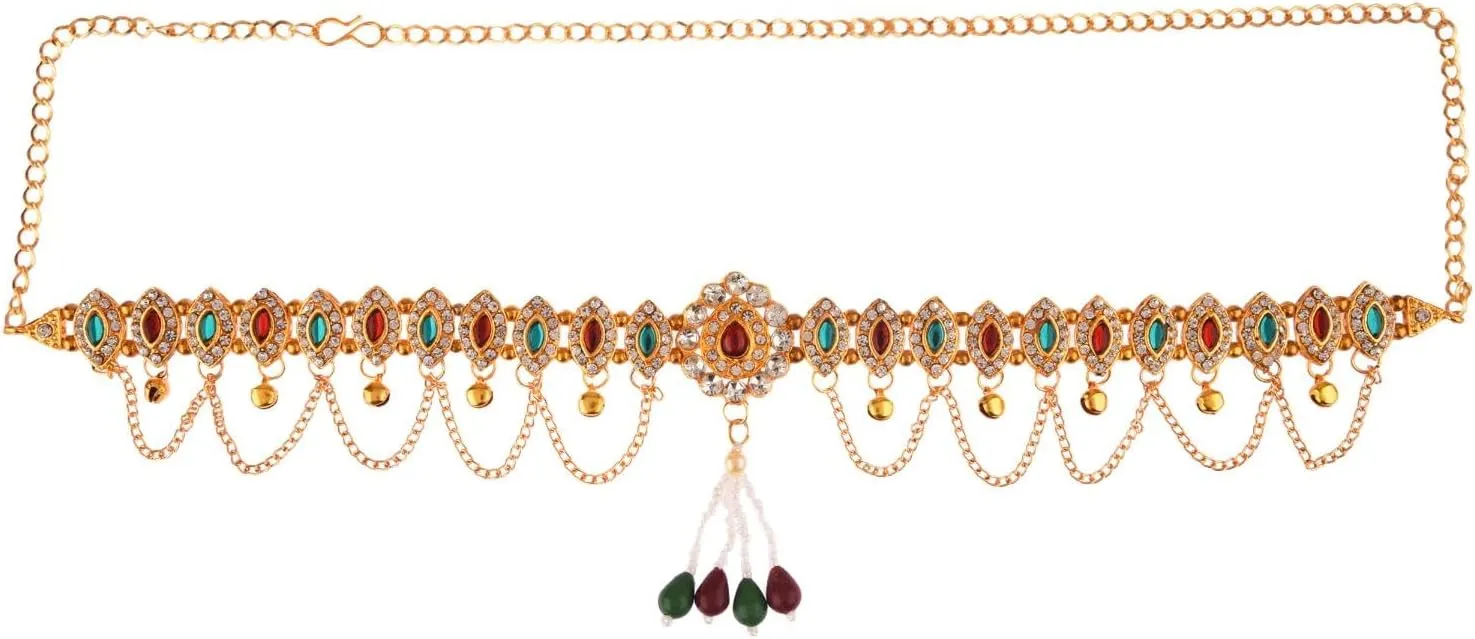 Efulgenz Indian Kamarbandh for Women Bridal Waist Belt Belly Chain Bollywood Multicolor Crystal Faux Kundan Pearl Waist Belt Kamarbandh Dangle Tassel Fashion Body Jewelry