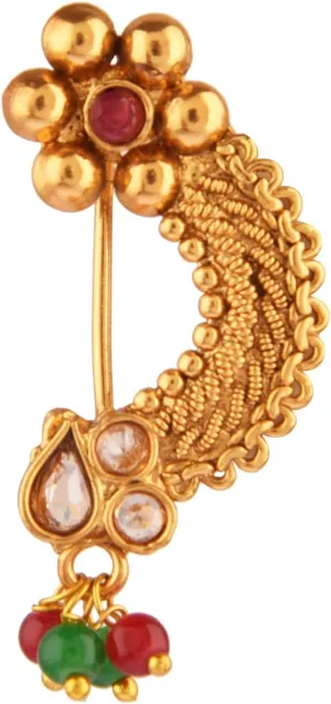 Efulgenz Indian Nath Nathani Bridal Traditional Indian Jewelry for Women Crystal Kundan Faux Pearl Clip On Nose Pin Stud Fake Septum Non Piercing Body Jewelry