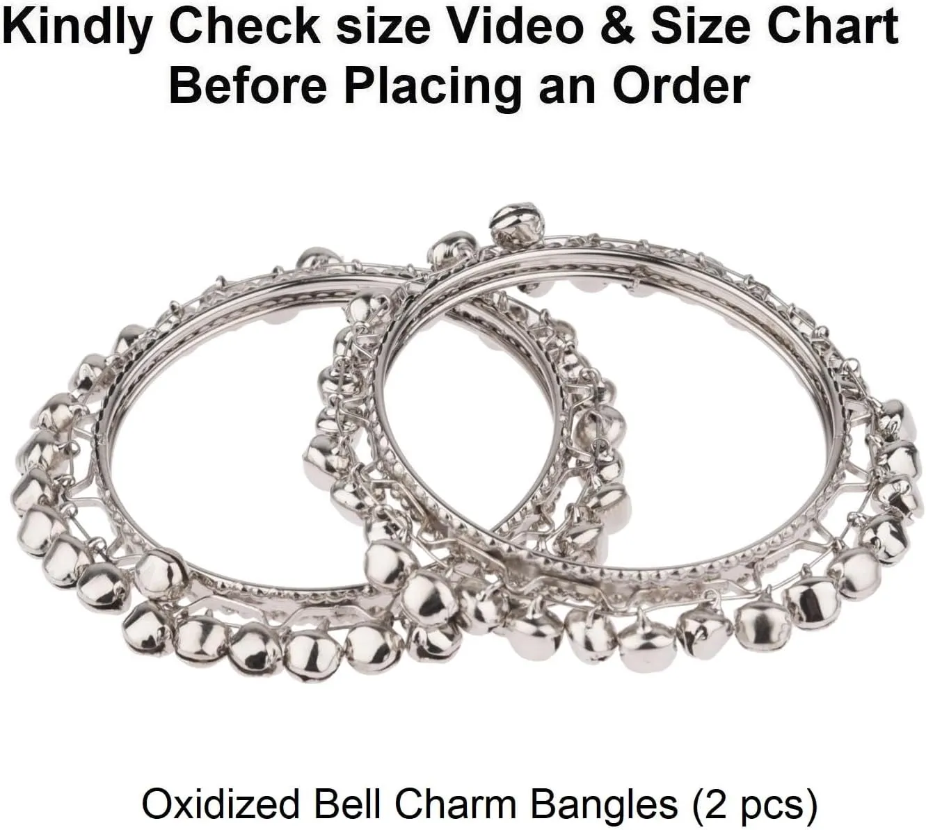 Efulgenz Indian Oxidized Jewelry for Navratri Boho Vintage Antique Gypsy Tribal Indian Oxidized Silver Tone Bell Charm Bracelet Bangle Set Jewelry