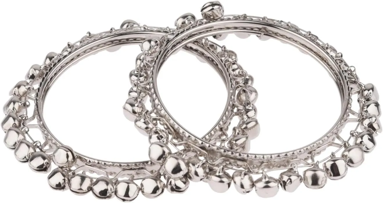 Efulgenz Indian Oxidized Jewelry for Navratri Boho Vintage Antique Gypsy Tribal Indian Oxidized Silver Tone Bell Charm Bracelet Bangle Set Jewelry