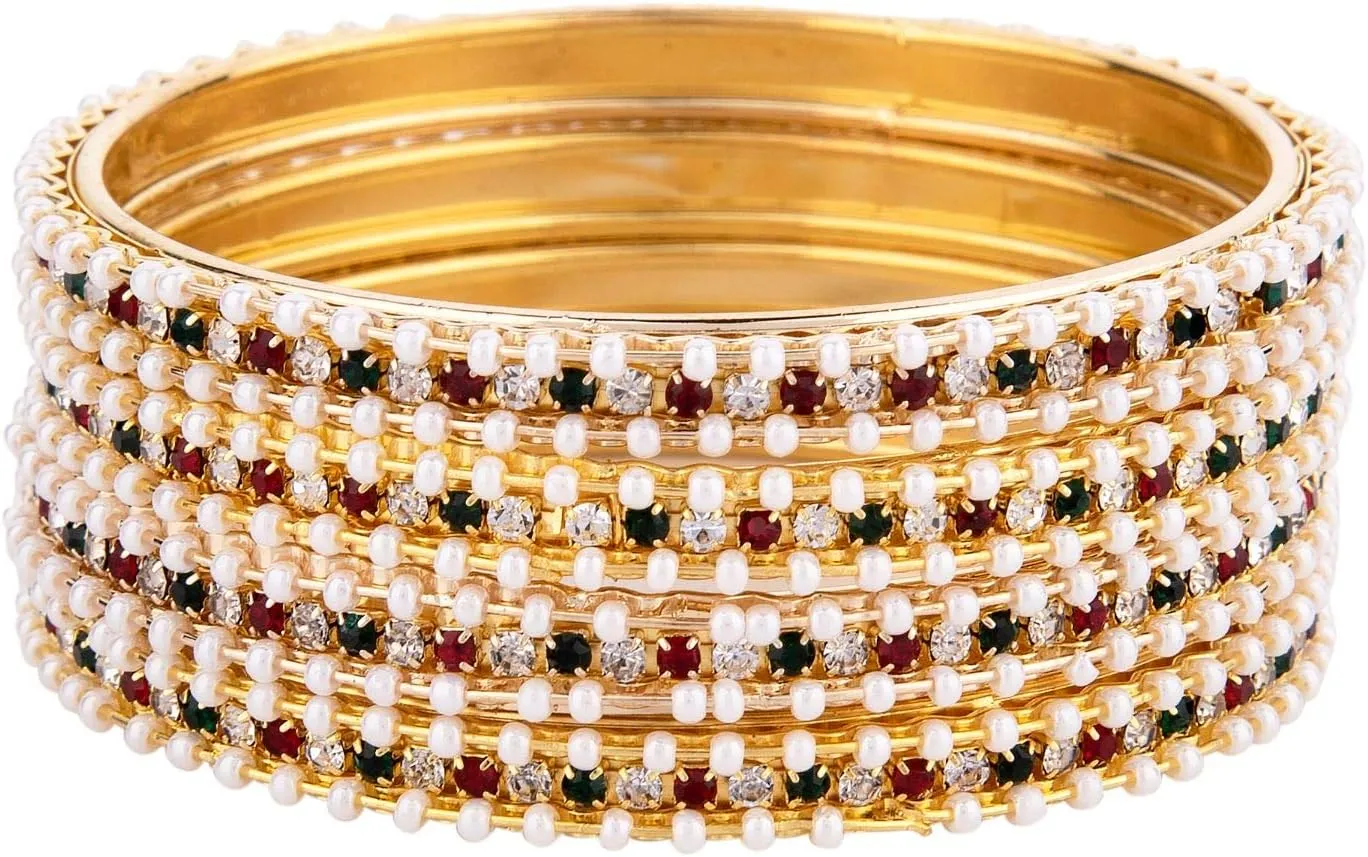 Efulgenz Indian Style Bollywood Traditional Faux Pearl Stone Wedding Bracelet Bangle Set Jewelry